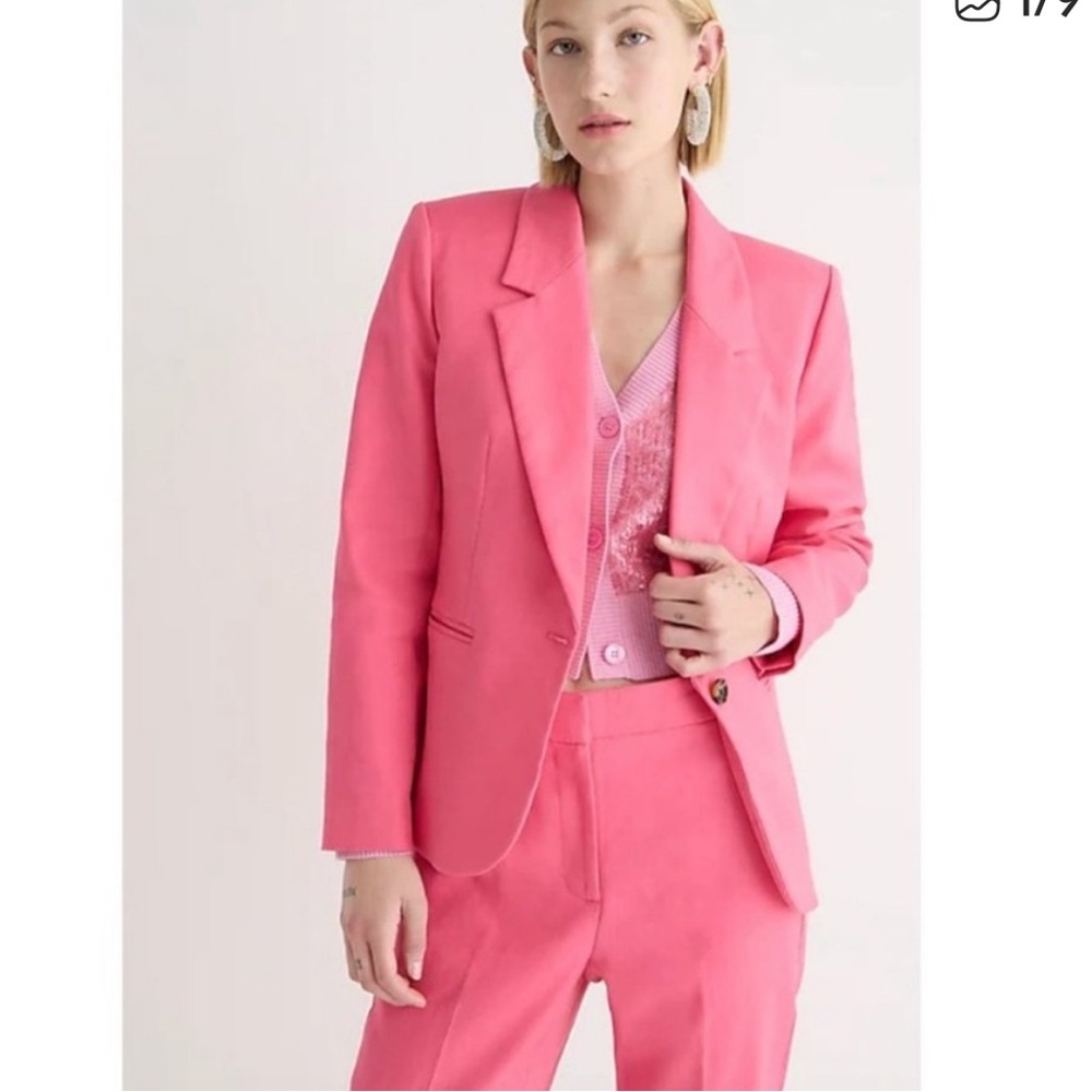 J. Crew : Parke Blazer in Bright Pink Stretch Linen Blend - Size 0